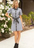 Cameron Canvas and Leather Mini Shirt VOY Dress-SALE