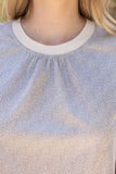 Odette Ribbed Knit Band Solid Faux Leather VOY Top