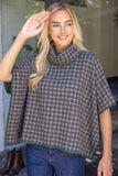 Madelyn Cowl Neck Contrast Binding Detailed Houndstooth VOY Poncho