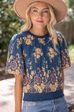 Beatrice Floral Embroidered Boarder Print Rib Band VOY Top