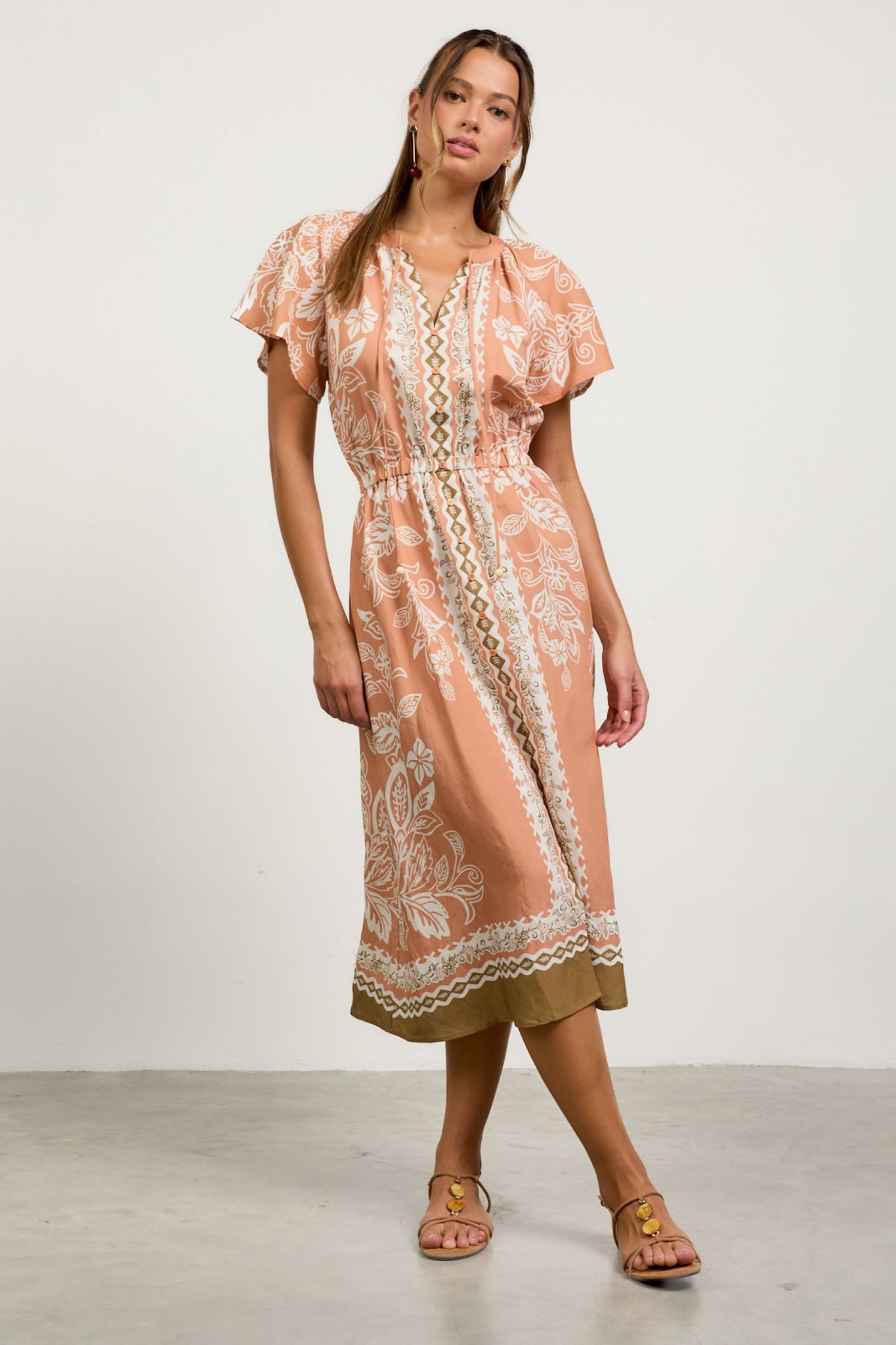 Alicia Terracotta Print Midi Skies are Blue Dress M Alicia Terracotta Print Midi Skies are Blue Dress M
