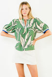 THML Carolina Geometric Print Top with Stripe Detail