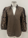 THML Cordelia Hollow Out Floral Sleeve Top