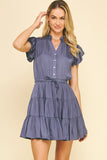 Mayra Button Down Tiered Mini PINCH Dress