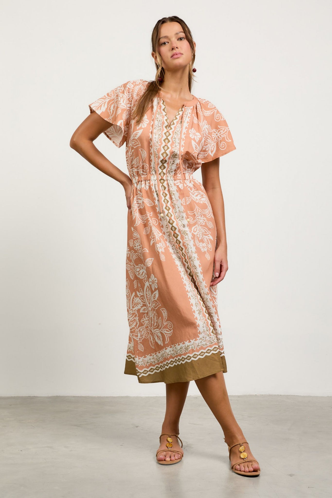 Alicia Terracotta Print Midi Skies Are Blue Dress M Alicia Terracotta Print Midi Skies Are Blue Dress M