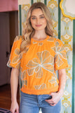 Dahlia Contrast Band Detailed Floral Embroidery VOY Top