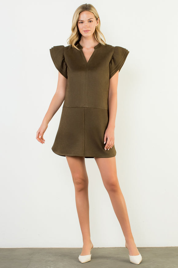 Martha Flutter Sleeve Suede THML Dress