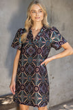 Jackie Ruffle Neck Mandala Jaquard VOY Dress