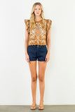 THML Bianca Flutter Sleeve Suede Embroidered Top