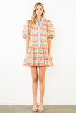 THML Farah Puff Sleeve Geometric Pattern Dress