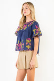 THML Louisa Short Sleeve Embroidery Detail Top