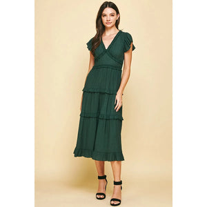 Shay Hunter Green Ruffled Tea Length PINCH Dress