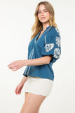 Melodie Embroidered Puff Sleeve THML Top