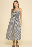 PINCH Robin Striped Ruched Detail Midi Dress