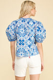 PINCH Addison Damask V Neck Blouse Top