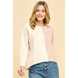 Miona Ivory and Pink Split Colorblock PINCH Sweater