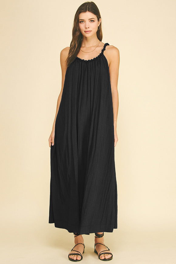 solid maxi dress PINCH Alessia Solid Maxi Dress with Ball Trim Neckline – Fig Tree Jewelry &  Accessories
