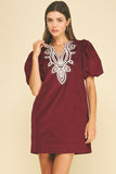 PINCH Farah Corduroy Embroidery Detailed Mini Dress
