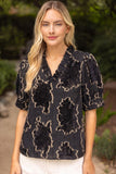 Stacie Ruffled V Neck Textured Burnout Velvet VOY Top