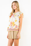 THML Hattie Short Ruffled Sleeve Floral Top