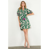 Aurora Puff Sleeve Flower Print Midi THML Dress