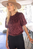 Alexandra Trellis Trimmed Crushed Velvet Bubble Sleeve VOY Top