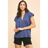 Jana Cap Sleeves V-Neck Pinch Top