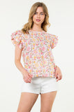 Rainey Floral Flutter Sleeve THML Top-SALE