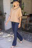 Natalie Cowl Neck Contrast Binding Detailed Houndstooth VOY Poncho