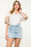 Selma Embroidered Puff Sleeve V-Neck THML Top