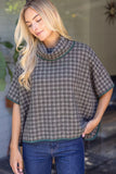 Madelyn Cowl Neck Contrast Binding Detailed Houndstooth VOY Poncho