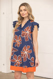 Polly Ruffle V Neck Large Floral Embroidered VOY Dress