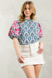 Gabrielle Embroidered Puff Sleeve Print THML Top