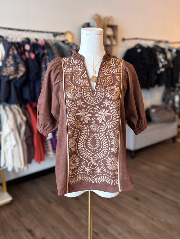 Lucille Puff Sleeve Embroidered Detail THML Top