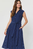 Elizabeth Cap Sleeve Button Down Tiered Midi Dress