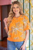 Dahlia Contrast Band Detailed Floral Embroidery VOY Top