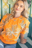 Dahlia Contrast Band Detailed Floral Embroidery VOY Top