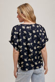 Mamie Flower Print Dolman Shirring Detail FUN2FUN Blouse