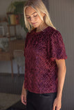 Alexandra Trellis Trimmed Crushed Velvet Bubble Sleeve VOY Top
