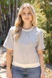 Odette Ribbed Knit Band Solid Faux Leather VOY Top