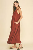 PINCH Daphine Solid Maxi Dress with Ball Trim Neckline