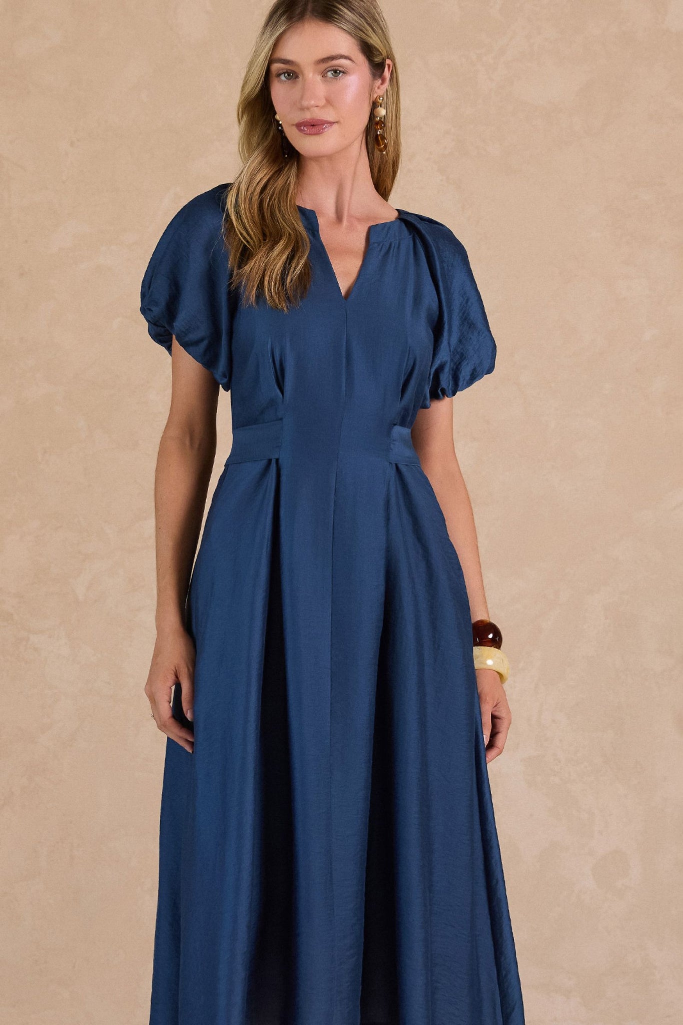 Tamil Puff Sleeves Midi Current Air Dress L