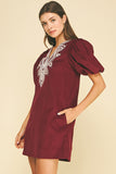 PINCH Farah Corduroy Embroidery Detailed Mini Dress