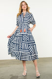 Eleanor Navy Puff Sleeve Striped Tiered THML Dress