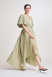 Stella Embroidered Sleeves Unbalanced Skirt Maxi Grade and Gather Dress