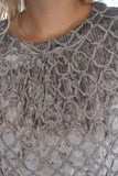 Toni Trellis Trimmed Crushed Velvet Bubble Sleeve VOY Top