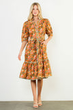 Katrina Puff Sleeve Print Midi THML Dress