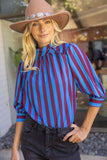 Tricia Side Cover Button Puff Sleeve Stripe VOY Top