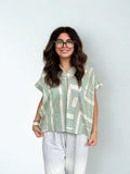 Suzanne Geometric V-Neck Blouse Pinch Top