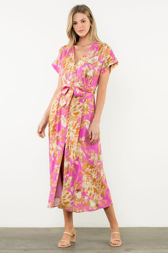 thml dresses fall 2024 Puff Sleeve Print Tiered Dress - THML